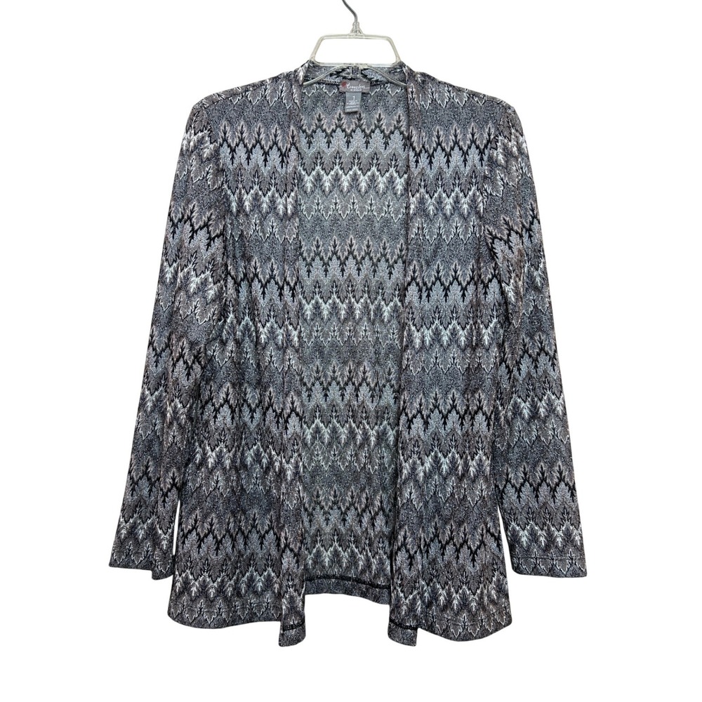 Travelers Chico's Cardigan Womens Medium Grey Black Chevron Open Front Classic